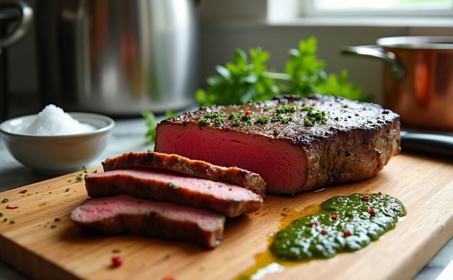 juicy steak with chimichurri