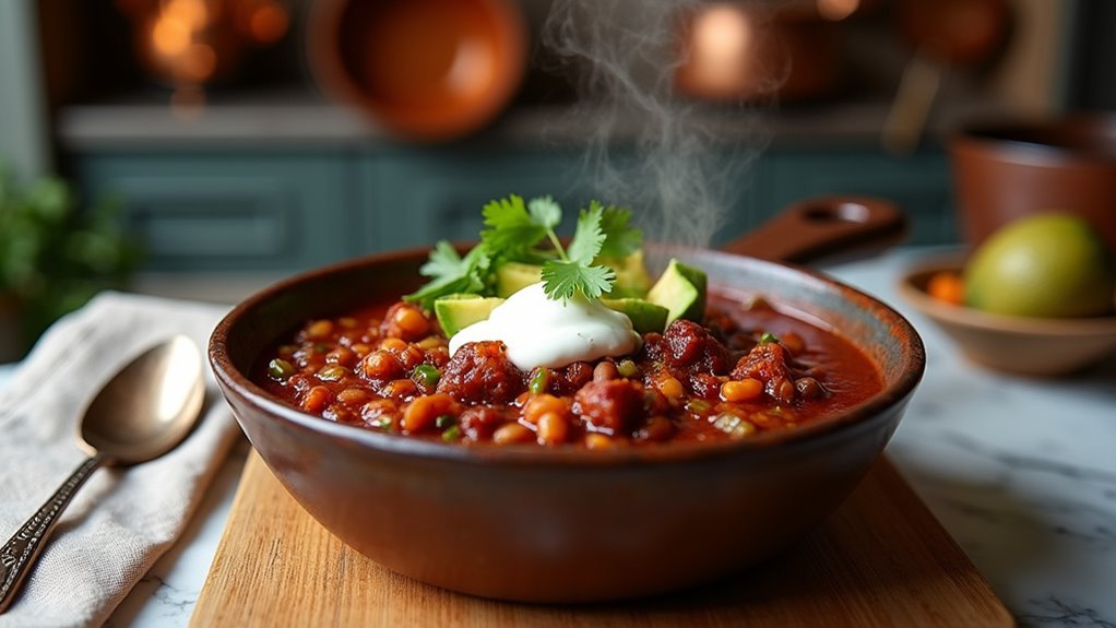 Delicious tri tip chili in a bowl